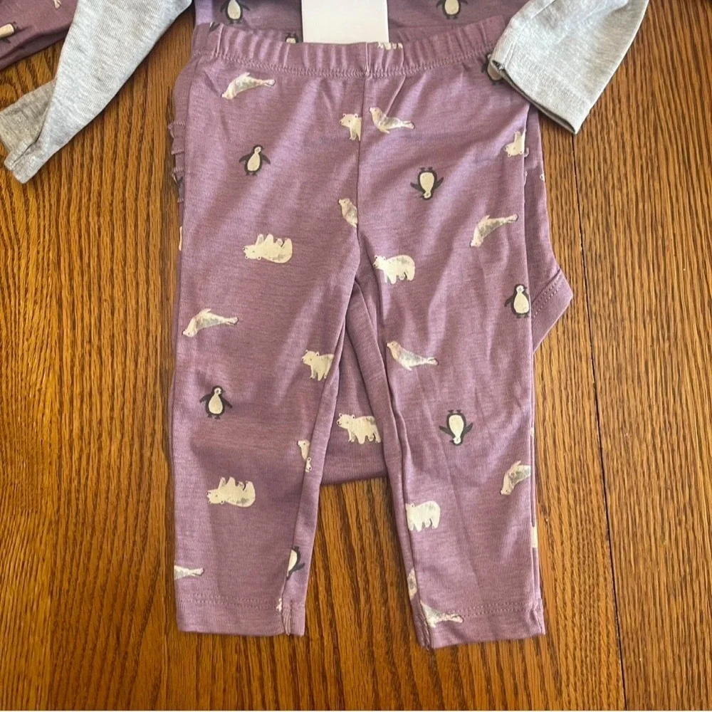 Carter's Baby Girl Gray and Lavender Penguin Pajama 3-Piece Set Size 6 Months